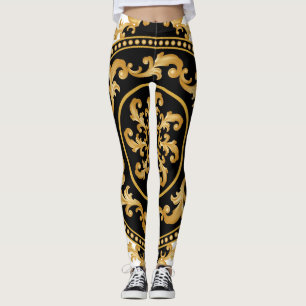 Leggings Baroque d'or, chaînes, décoration noire