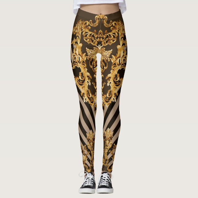 Leggings Baroque d'or : conception motif géométrique (Devant)