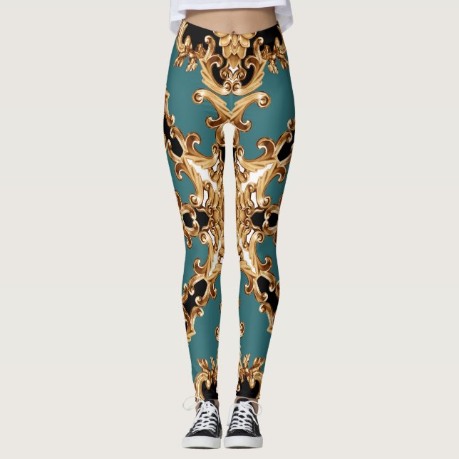 Leggings Baroque d'or, décoration luxueuse. (Devant)