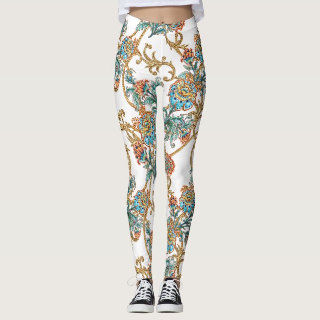 Leggings Baroque Floral Élégant Doré (Devant)