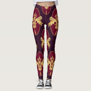 Leggings Baroque Gold Sconce Magenta Motif