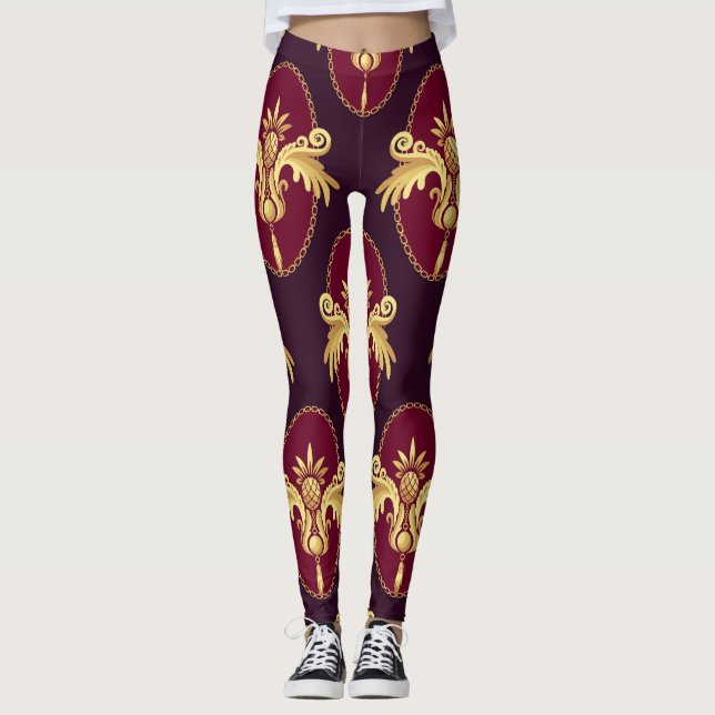 Leggings Baroque Gold Sconce Magenta Motif (Devant)