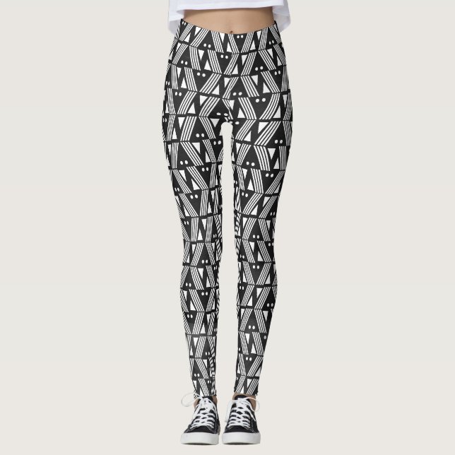 Leggings Barres et points noirs et blancs à motifs (Devant)