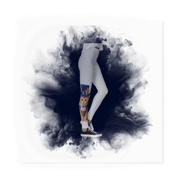 Leggings Bas de chat chapeauté Blue Rose  (Vivid orange cat illustration pops against the deep navy fabric,)