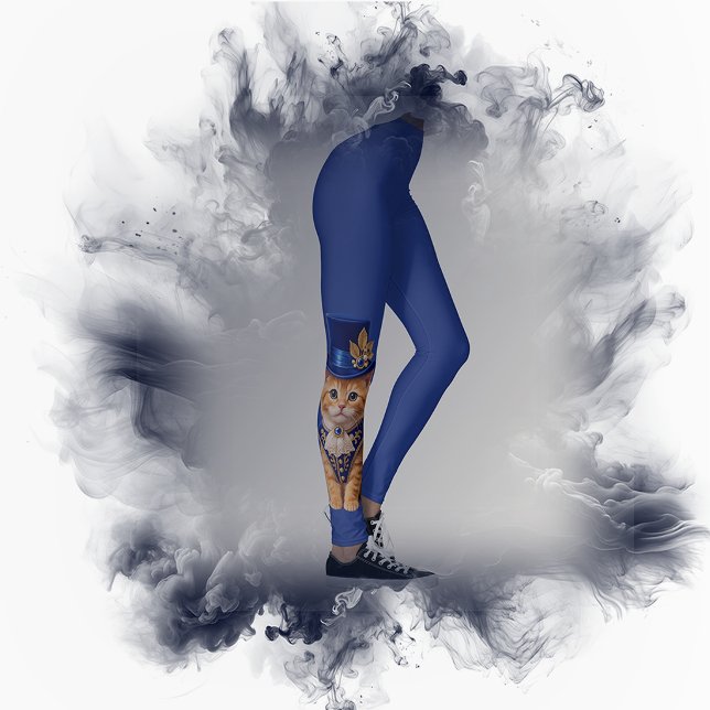 Leggings Bas de chat chapeauté Blue Rose  (Personalized blue pet portrait leggings with custom cat photo)