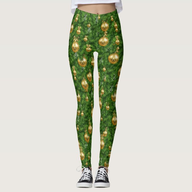 LEGGINGS BAS DE NOËL ARBRE ET ORNEMENTS (Devant)