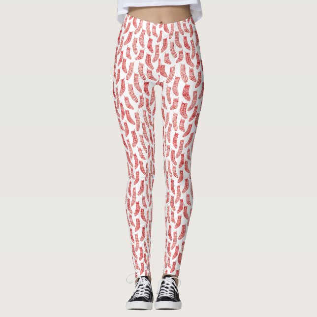 Leggings Bas nordiques Noël scandinave Rouge Blanc (Devant)