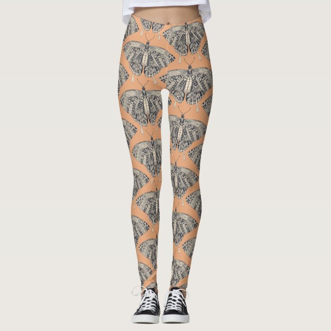 Leggings basalte de pêche du papillon d'hirondelle (Devant)