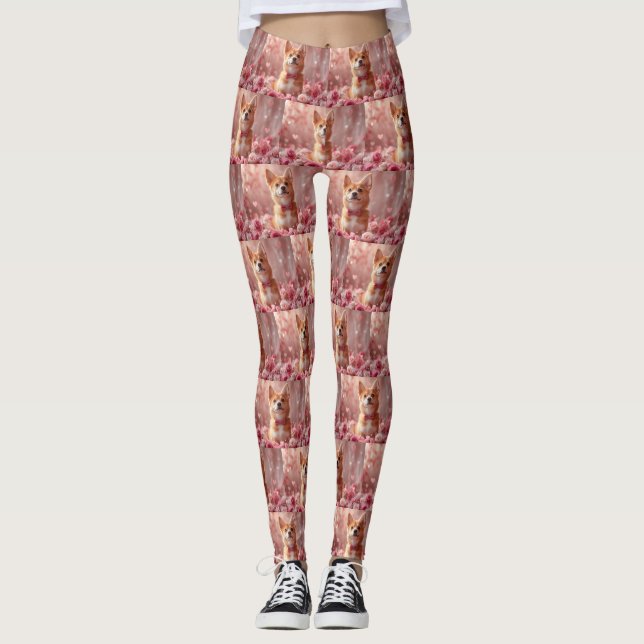Leggings Basenji avec Rose - Saint Valentin (Devant)