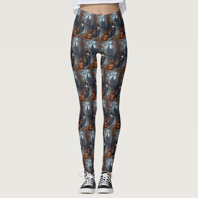 Leggings Basenji équitation moto Halloween effrayant (Devant)