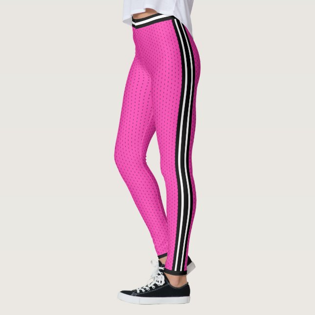Leggings Basket-ball Hot rose blanc rayé Varsity Sports (Gauche)