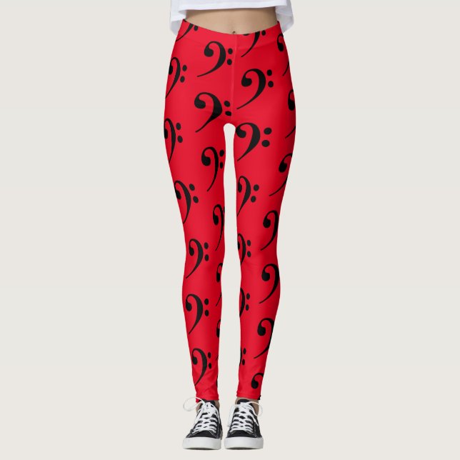 Leggings Bass Clef Music Instrument Orchestre Bande Rouge (Devant)