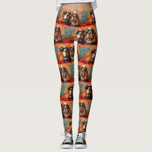 Leggings Basset Hound aux roses du cœur pour la Saint-Valen