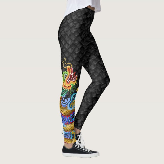 Leggings Bateau de dragon - dragon d'or avec l'éclaboussure (Droite)