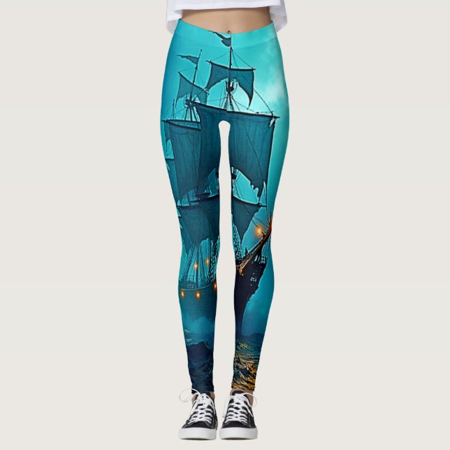 Leggings Bateau fantôme sur le design Stormy Seas (Devant)