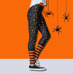 Leggings Bats Grandes Orange Noir Halloween Meilleure Quali