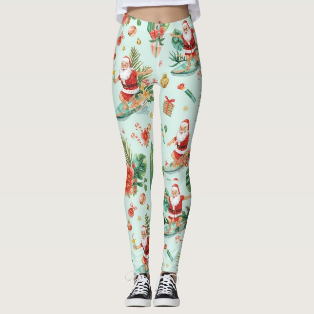 Leggings Beach Surf Christmas Party with Santa Claus  (Devant)