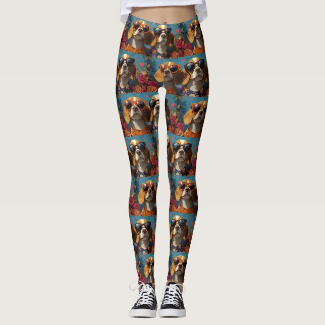 Leggings Beagle aux roses du cœur Saint-Valentin (Devant)