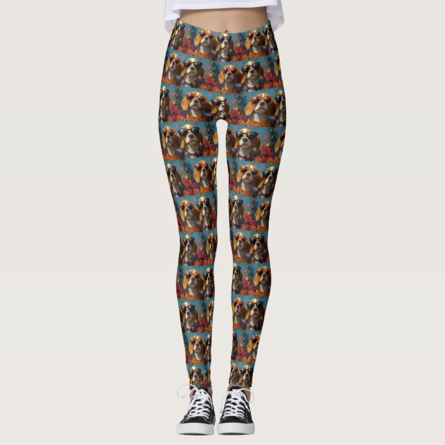 Leggings Beagle avec Coeur Roses Saint-Valentin (Devant)