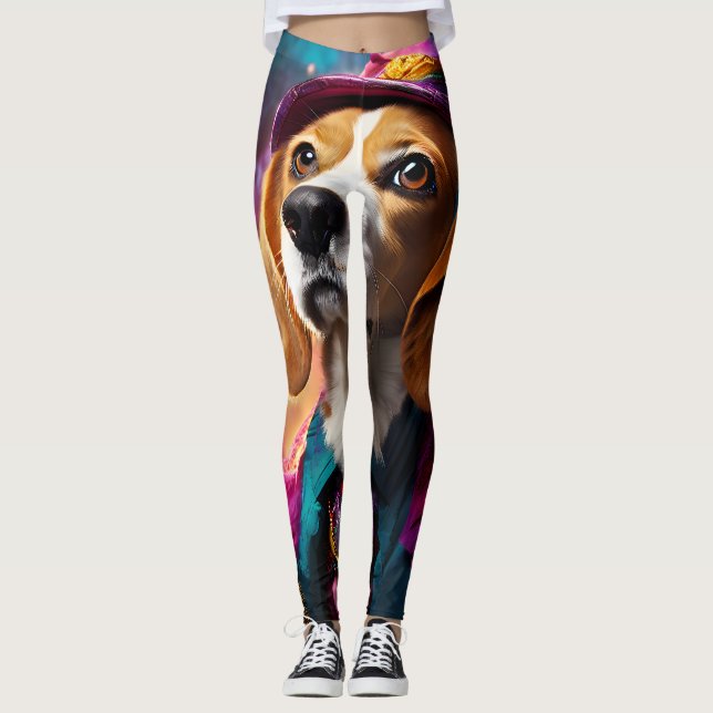 Leggings Beagle dans un Casquette rose (Devant)
