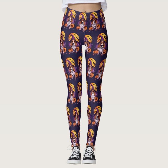 Leggings Beagle Effrayant Halloween Sorcière et Citrouille (Devant)