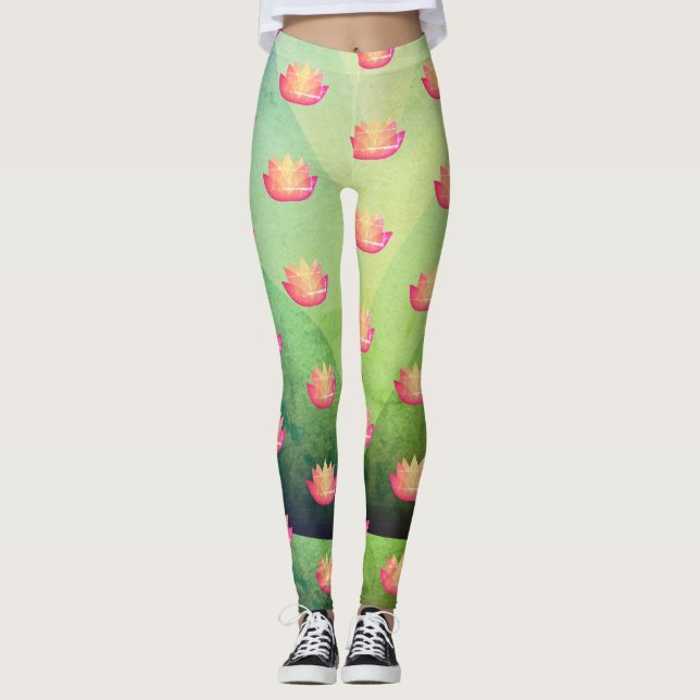 Leggings Beau Motif à fleurs rose Lotus (Devant)