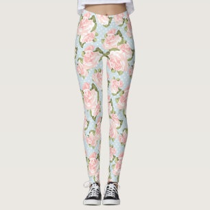 Leggings Beau motif de rose avec le pois bleu