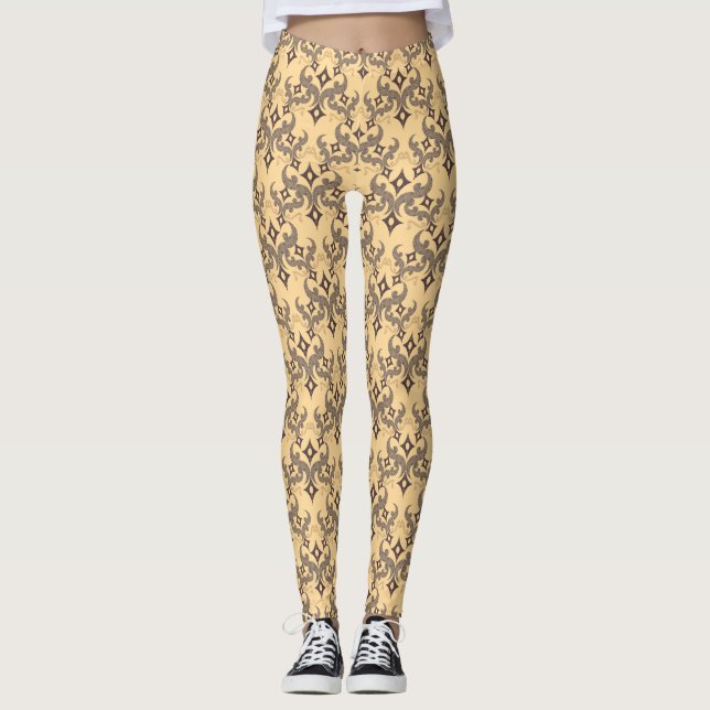 Leggings Beau motif ethnique de Damas pointillisme (Devant)