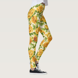 Leggings Beau Motif sans couture des Roses Jaunes