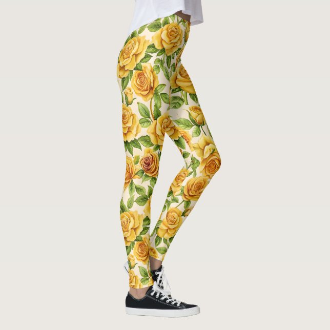 Leggings Beau Motif sans couture des Roses Jaunes (Droite)