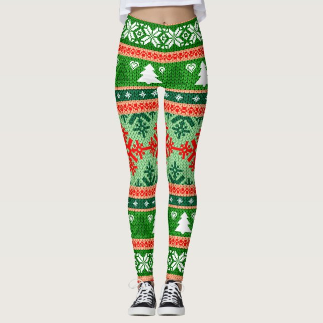 Leggings Beau papier peint tout-en-dessus pour Noël Knit (Devant)