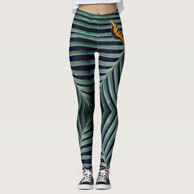 Leggings Beau Papillon Sur Une Feuille (Devant)