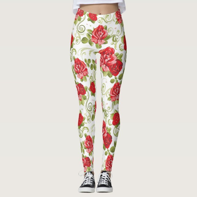 Leggings Beau Rose Floral Rouge (Devant)