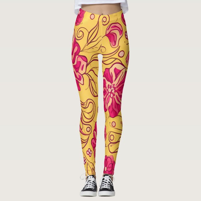Leggings Beau rose Tourbillonnant Fleurs Motif (Devant)