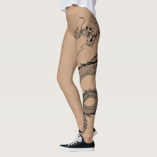 Leggings Beau Tatouage Dragon En Arrière - plan Couleur Pea