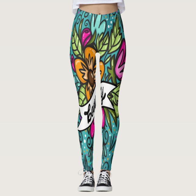 Leggings Beauté de Coussin de Jet avec des Fleurs (Devant)