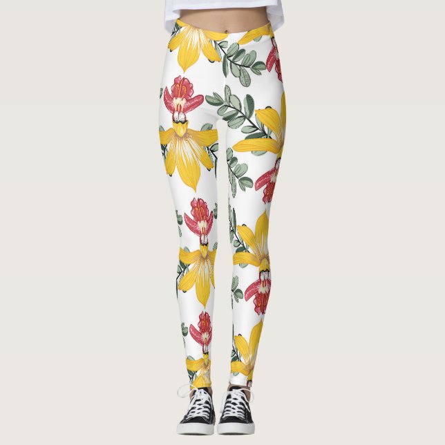 Leggings Beauté de l'orchidée : motif floral Elégance. (Devant)