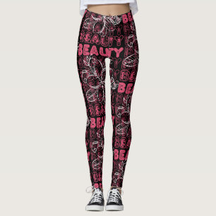 Leggings Beauté Flower Line Typographie d'art