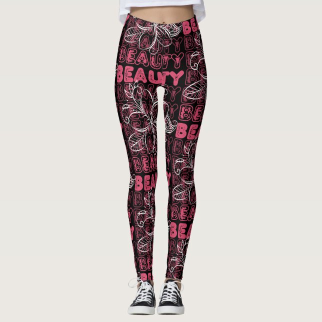 Leggings Beauté Flower Line Typographie d'art (Devant)