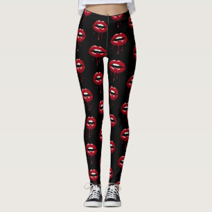 Leggings Beauté Luxe Glam Rouge Gouttes Lèvres qui Dégoulin