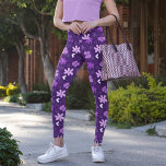 Leggings Beautiful Purple Floral Daisy Flower Pattern<br><div class="desc">Pretty royal purple and lavender flowers decorate these cute violet floral leggings with beautiful white hearts and cool shapes.</div>