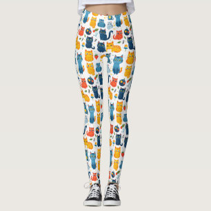 Leggings Beaux chats kawaii, jouer avec des jouets blanc ba