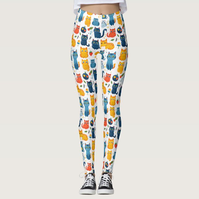 Leggings Beaux chats kawaii, jouer avec des jouets blanc ba (Devant)