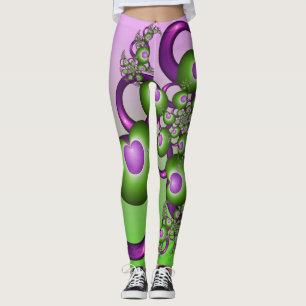 Leggings Beaux cœurs verts roses modernes abstrait fractal