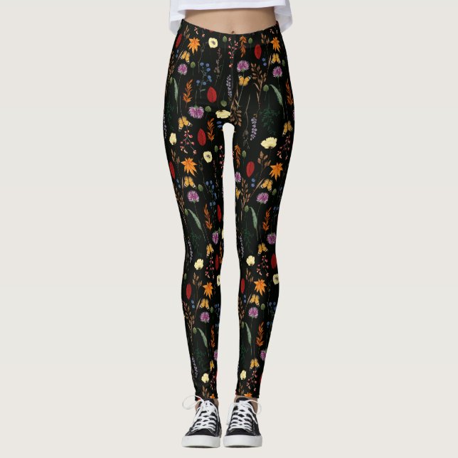 Leggings Beaux Fleurs sauvages et papillons (Devant)