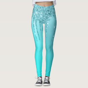 Leggings Beaux gouttes d'parties scintillant à la menthe bl