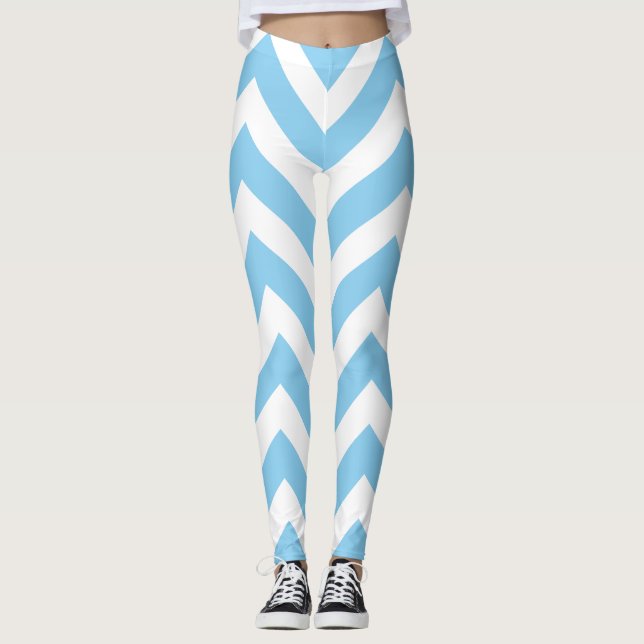 Leggings Bébé Bleu et Blanc Grand Taille Chevron (Devant)