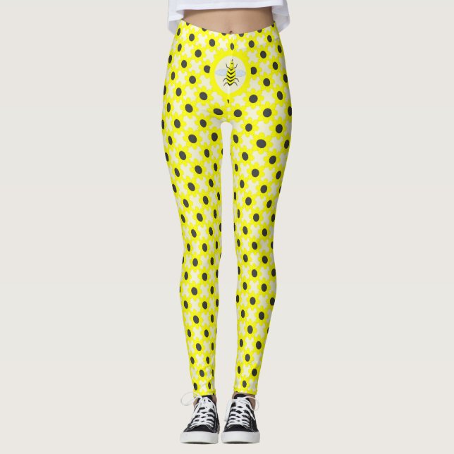 Leggings Bébé jaune mignon abeille et fleurs (Devant)