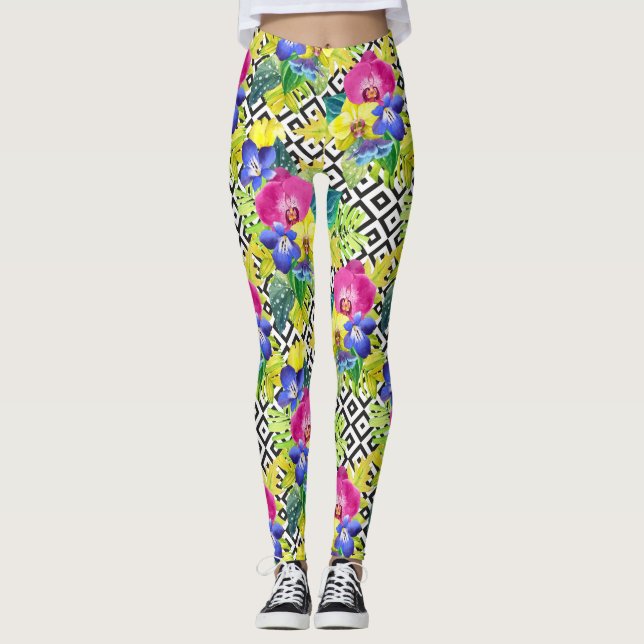 Leggings Bégonia et palmettes d'orchidée (Devant)