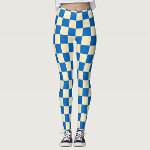 Leggings Beige + Bleu Chèque À damiers Motif en damier